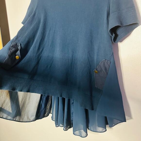 Moth Anthropology Blue Pleated Sheer Panels False Pockets Tunic Blouse size M - Picture 6 of 6